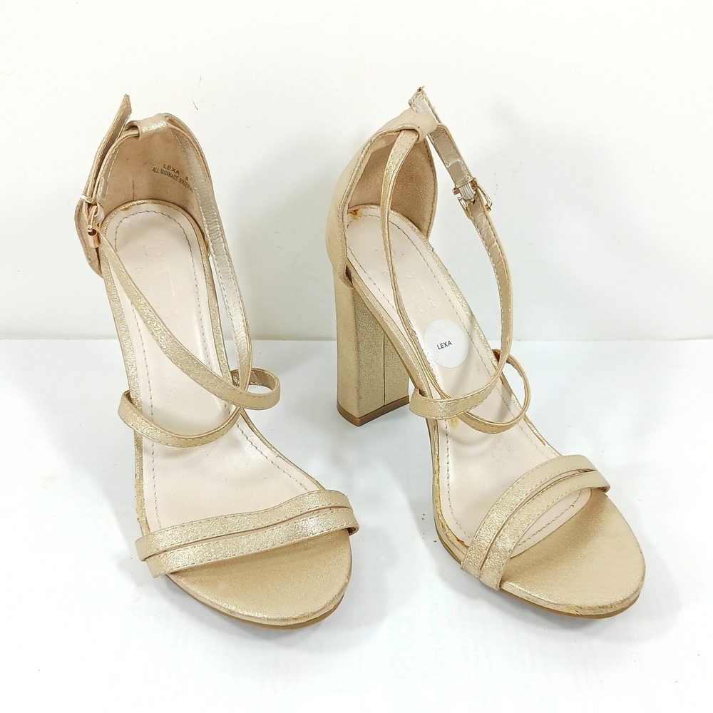 Davids Bridal Lexa Champagne Gold Shimmer Block Heel Sandals Womens 8 Strappy
